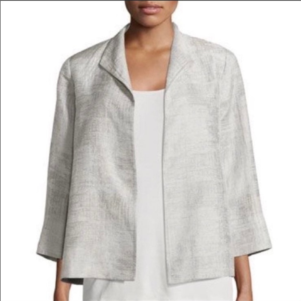 Eileen Fisher Silver Metallic Funnel Neck Jacket